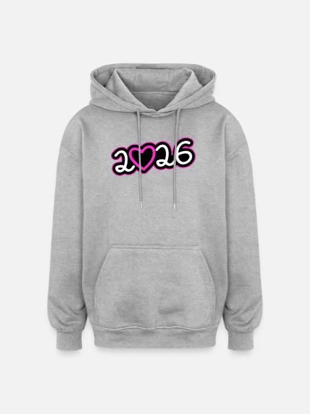 Cœur 2026 - Sweat à capuche oversize unisexe - gris chiné