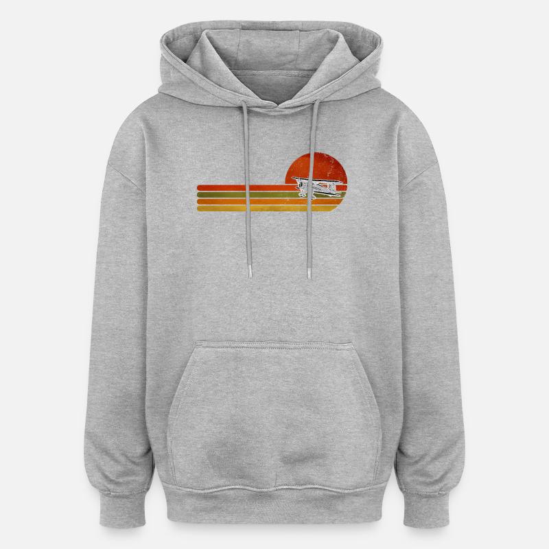 Retro Flugzeug Sunset Stripes - Oversized Unisex Hoodie - Grau meliert