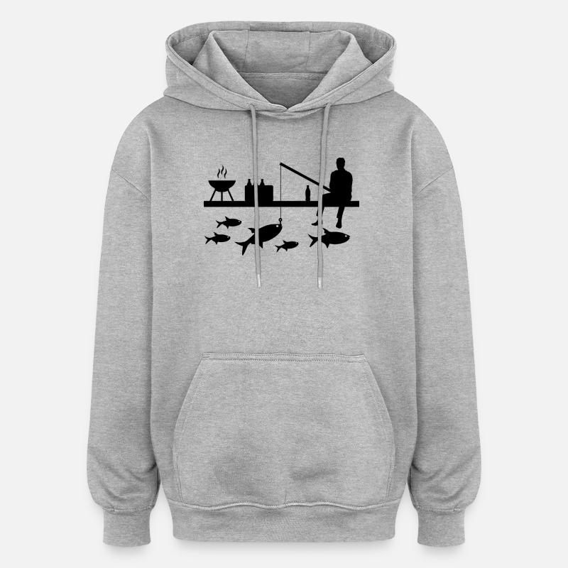 Pêche - Sweat à capuche oversize unisexe - gris chiné