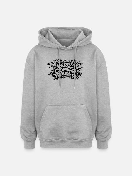 Here comes trouble - Oversized Unisex Hoodie - Grau meliert