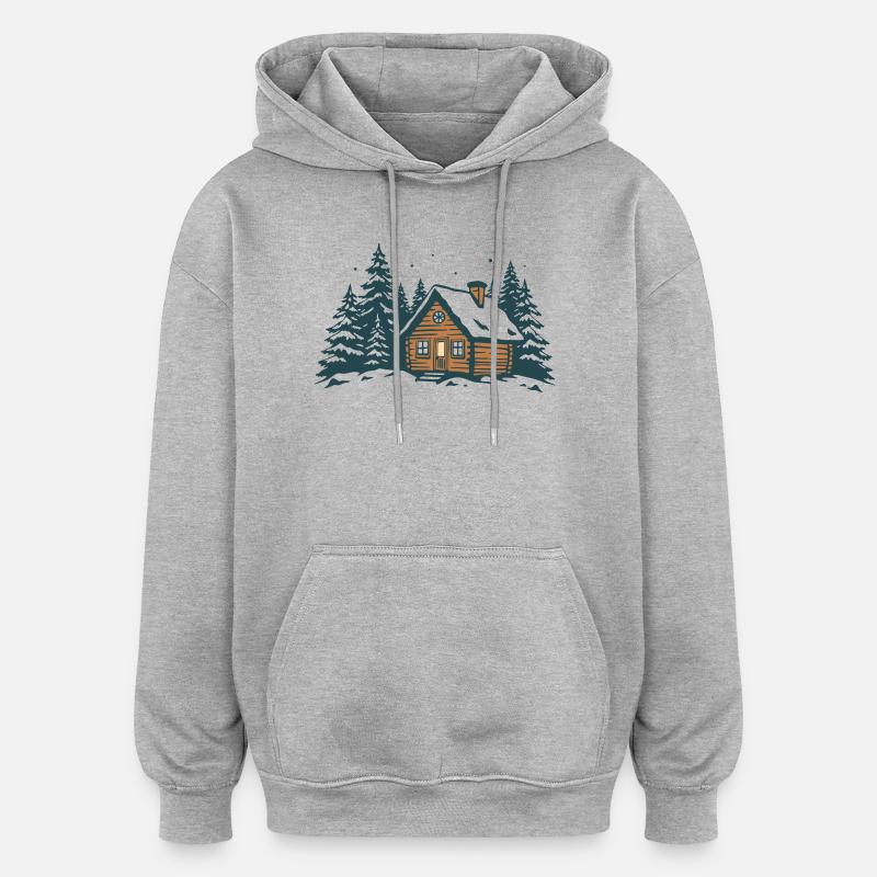 Winterwaldhütte - Oversized Unisex Hoodie - Grau meliert