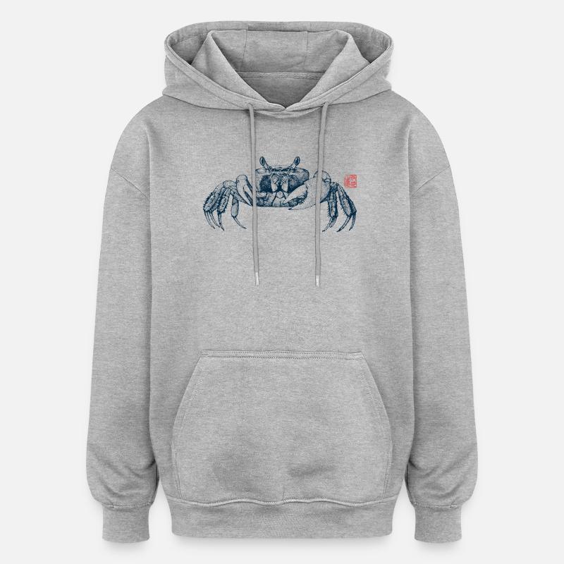 Crabe winker avec tampon kanji - Sweat à capuche oversize unisexe - gris chiné