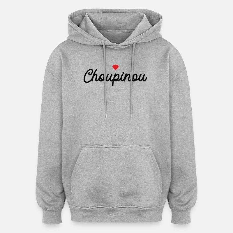 Choupinou Cœur Script - Sweat à capuche oversize unisexe - gris chiné