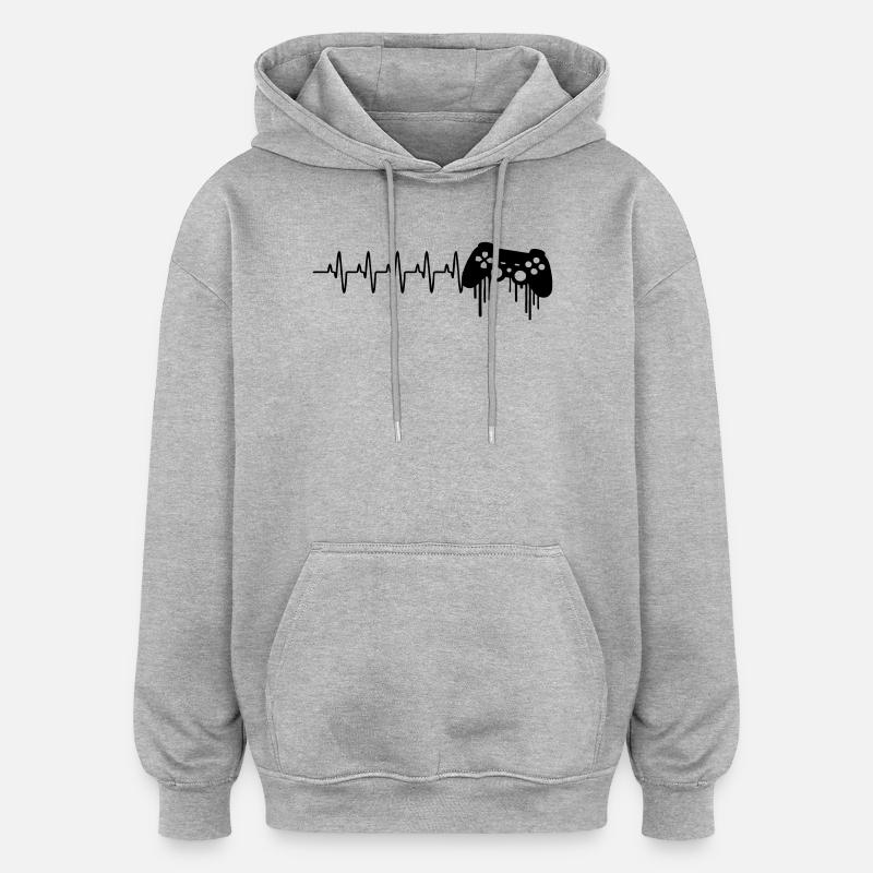 Heartbeat gaming controller - Oversized Unisex Hoodie - heather grey