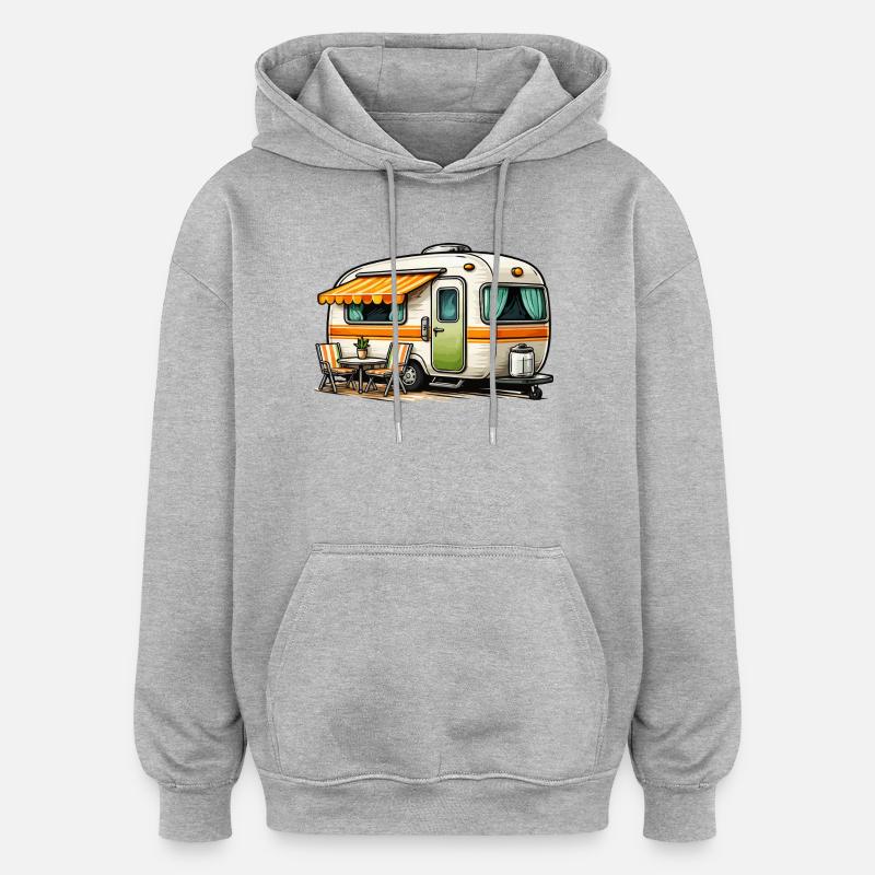 La magie du camping rétro - Sweat à capuche oversize unisexe - gris chiné
