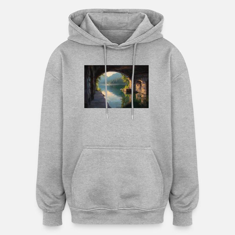 Vue Douillette à la Fenêtre - Sweat à capuche oversize unisexe - gris chiné