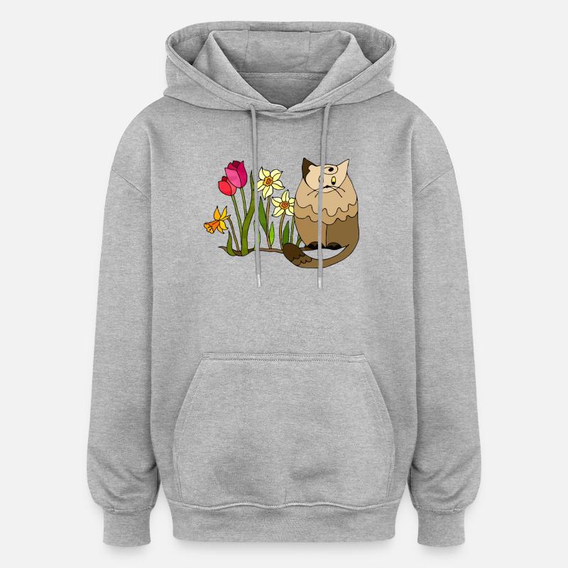 chat - Sweat à capuche oversize unisexe - gris chiné