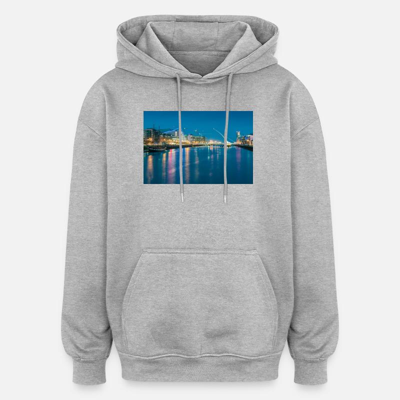 Crépuscule à Dublin - Sweat à capuche oversize unisexe - gris chiné