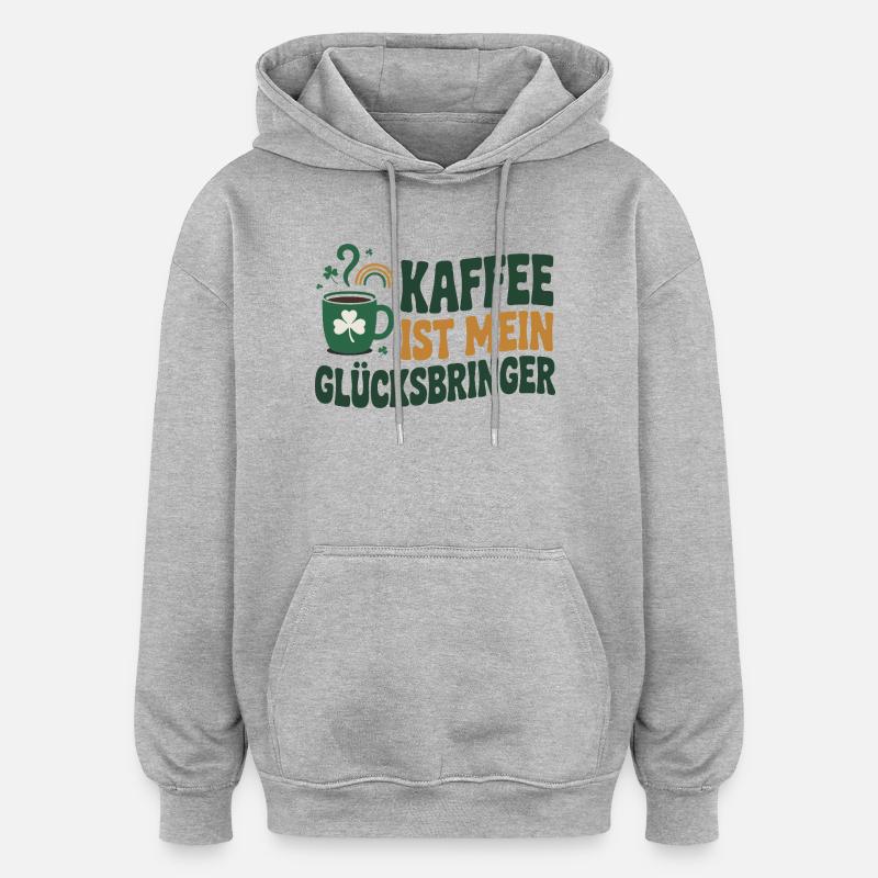 Le café est mon porte-bonheur - Sweat à capuche oversize unisexe - gris chiné