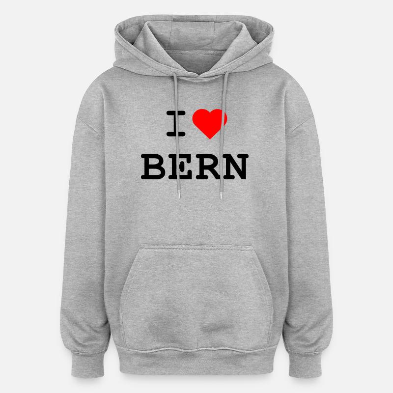 J’aime Berne - Ich liebe Bern - Sweat à capuche oversize unisexe - gris chiné