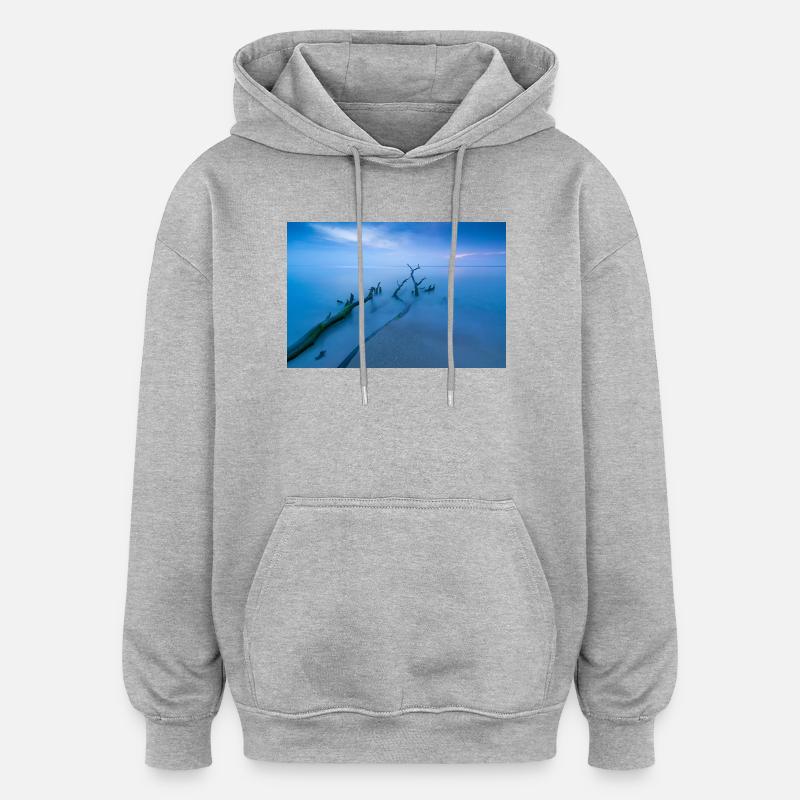 Blue hour sur la plage ouest - Sweat à capuche oversize unisexe - gris chiné