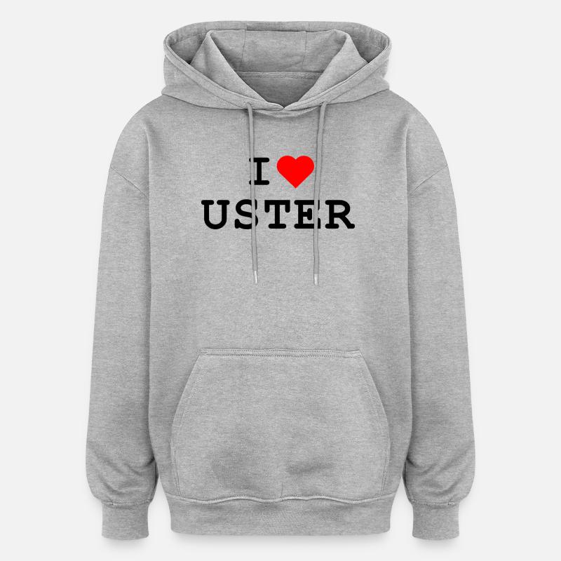 Ich liebe Uster - J’aime Uster - Sweat à capuche oversize unisexe - gris chiné