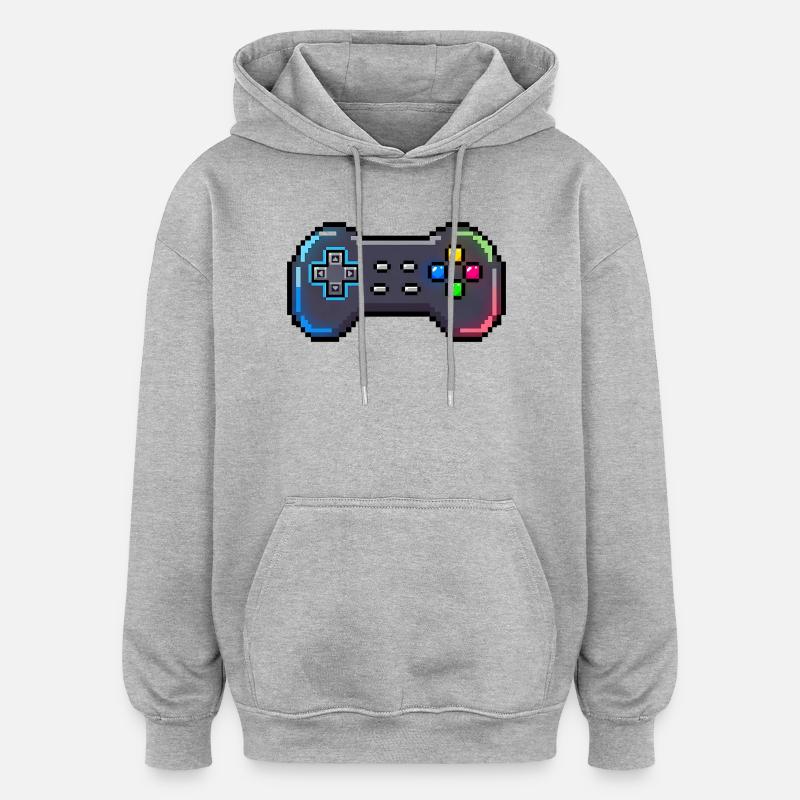 Manette rétro style Neon Pixel - Sweat à capuche oversize unisexe - gris chiné