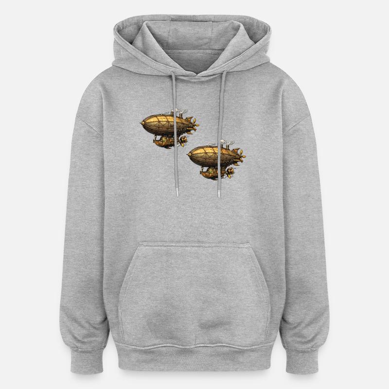 Zeppelin des dirigeables steampunk - Sweat à capuche oversize unisexe - gris chiné