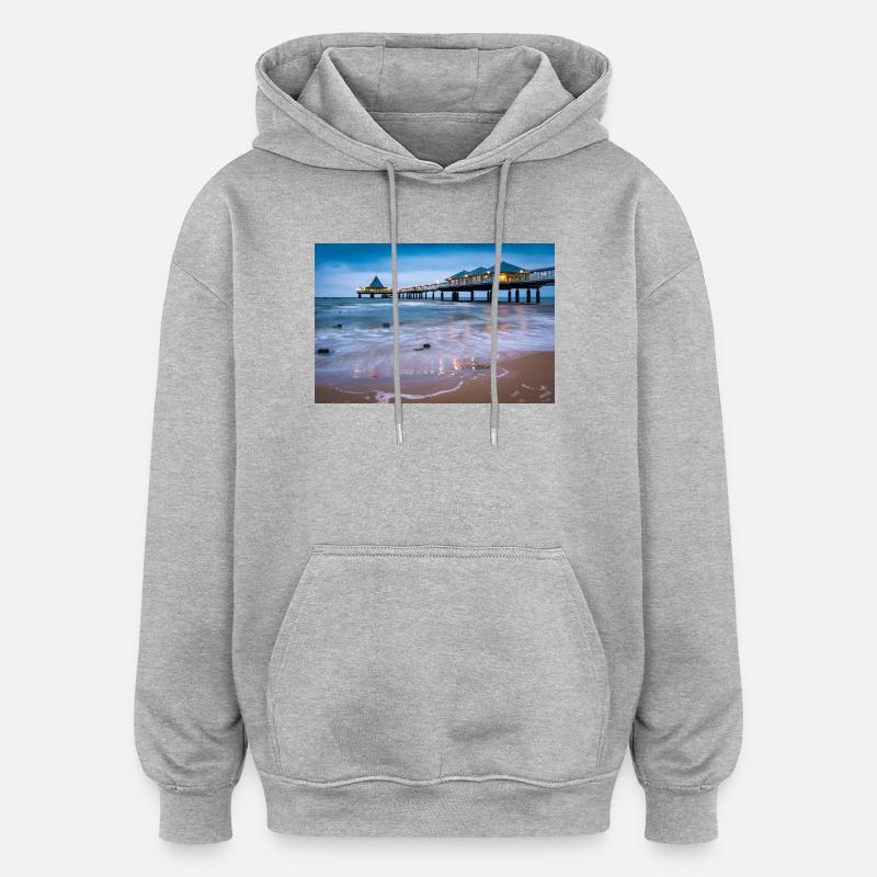 Quai Heringsdorf avec lumières - Sweat à capuche oversize unisexe - gris chiné