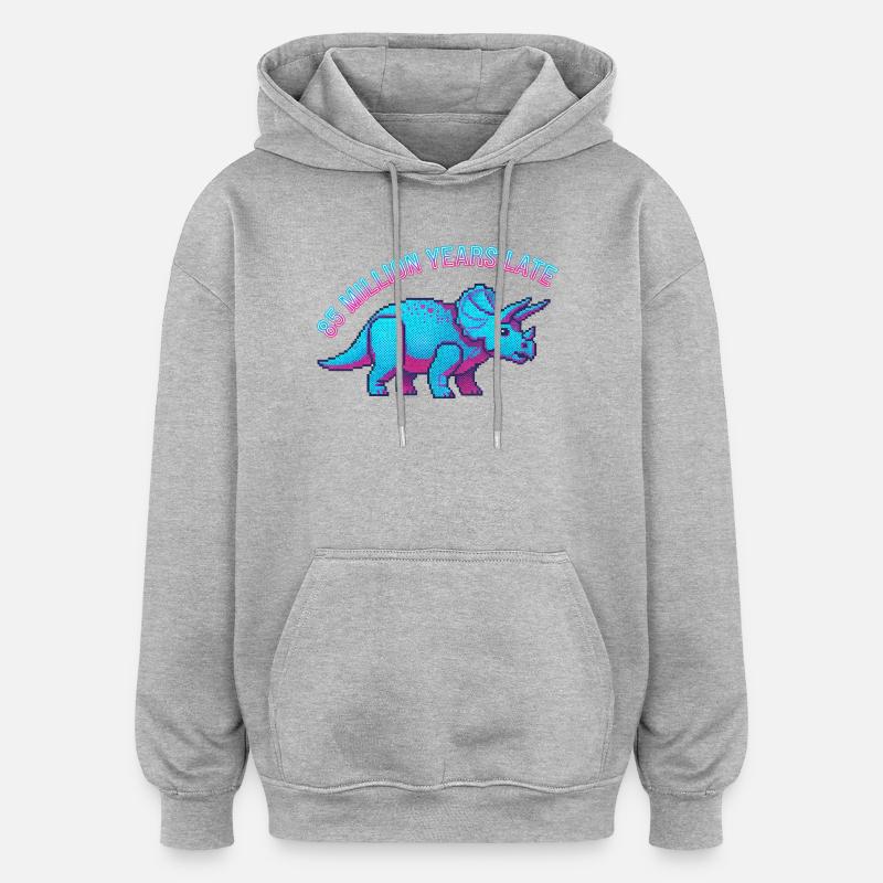 Neon Pixel Triceratops 85 millioner år for sent - Oversize unisex hoodie - grå meleret