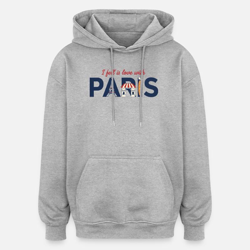 Paris Liebe – Eiffelturm & Baguette Design - Oversized Unisex Hoodie - Grau meliert