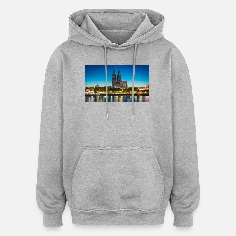Kölner Dom Abendlicht Silhouette - Oversized Unisex Hoodie - Grau meliert