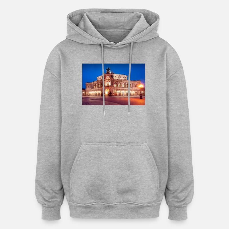 Dresdner Semperoper im Abendlicht - Oversized Unisex Hoodie - Grau meliert