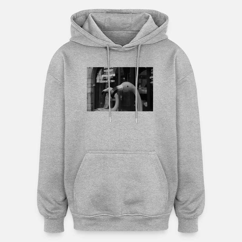 Flamants Noir et Blanc Silhouette - Sweat à capuche oversize unisexe - gris chiné