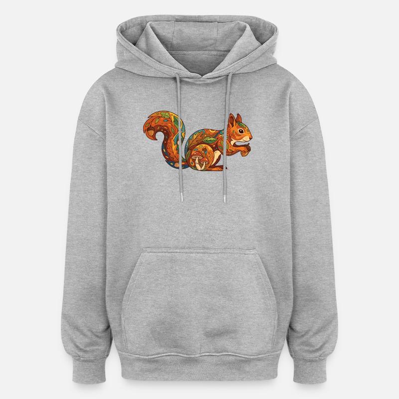 Herbstliches Eichhörnchen Muster Waldleben Natur - Oversized Unisex Hoodie - Grau meliert