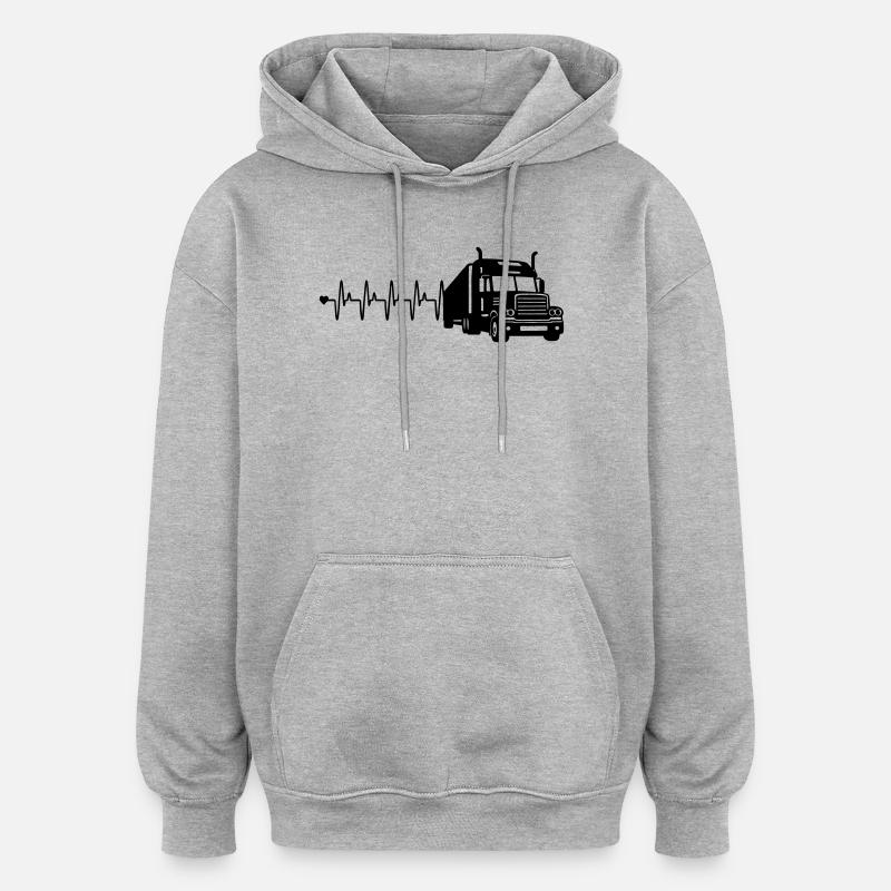 Fréquence cardiaque des camions - Sweat à capuche oversize unisexe - gris chiné