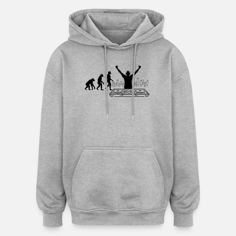 Évolution vers DJ Humor Fun - Sweat à capuche oversize unisexe - gris chiné