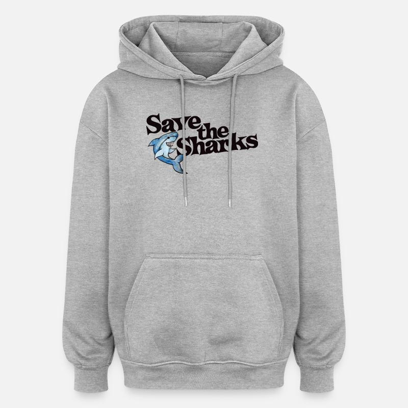Graphique de l’océan Save the Sharks - Sweat à capuche oversize unisexe - gris chiné