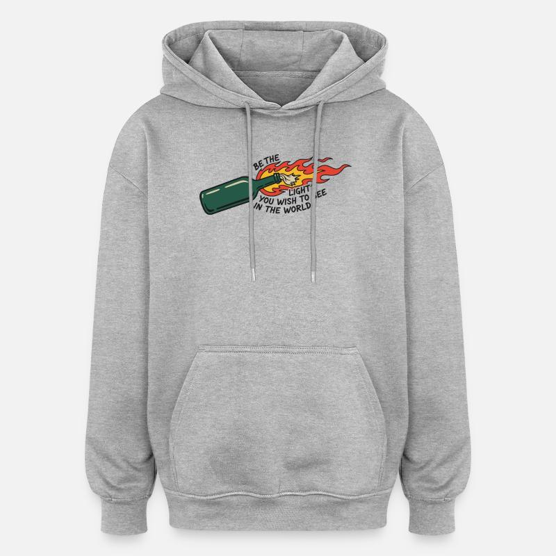 Flammende Flasche sei das Licht - Oversized Unisex Hoodie - Grau meliert