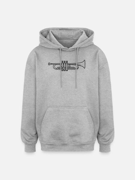 Minimalist Trumpet Line Art - Oversized Unisex Hoodie - heather grey