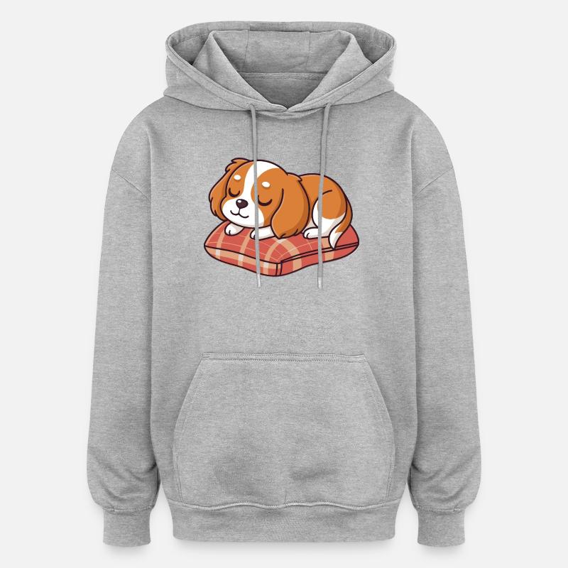 Chiot Dormeur sur Coussin Plaid - Sweat à capuche oversize unisexe - gris chiné