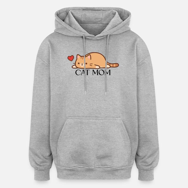 Maman chat - Sweat à capuche oversize unisexe - gris chiné