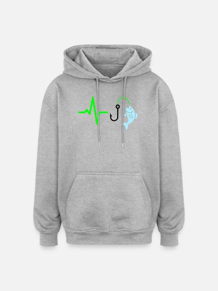 Pulse Line Fishing Fish Icon - Oversized Unisex Hoodie - heather grey