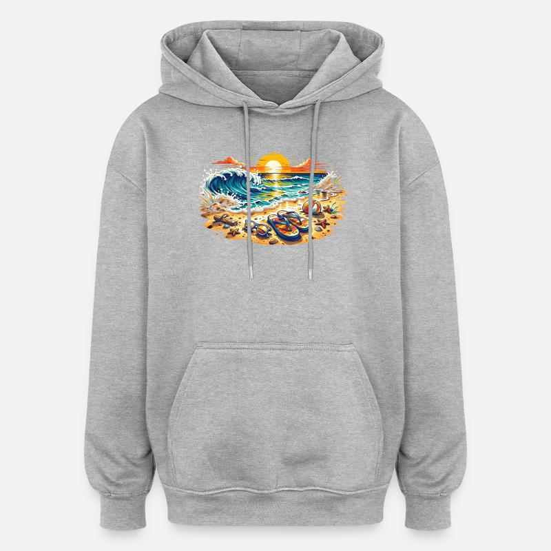 Sunset on the beach illustration - Oversized Unisex Hoodie - heather grey