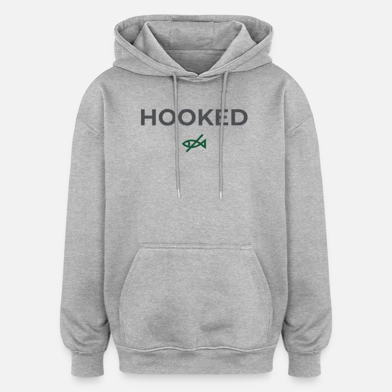 Hooked Angler Graphic Tee - Oversized Unisex Hoodie - Grau meliert