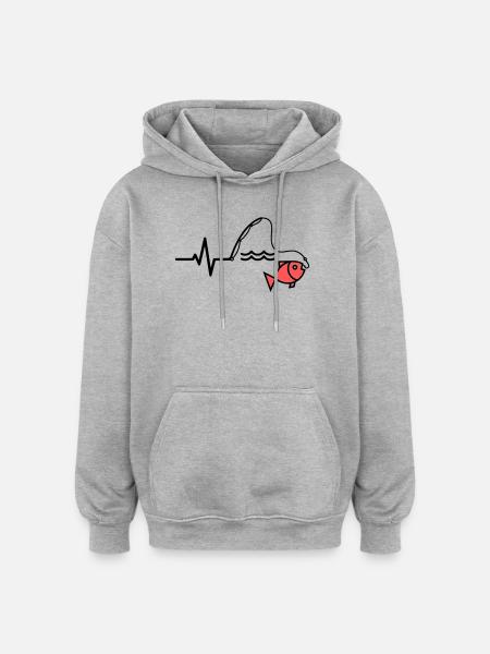 ECG Fishing Rod Fish Outline - Oversized Unisex Hoodie - heather grey