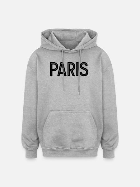 Paris Black Geometric Typography - Oversized Unisex Hoodie - heather grey