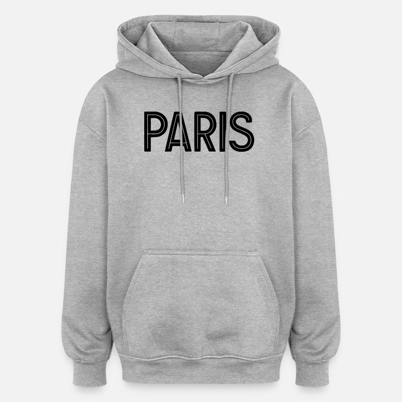 Paris Noir Typographie Géométrique - Sweat à capuche oversize unisexe - gris chiné