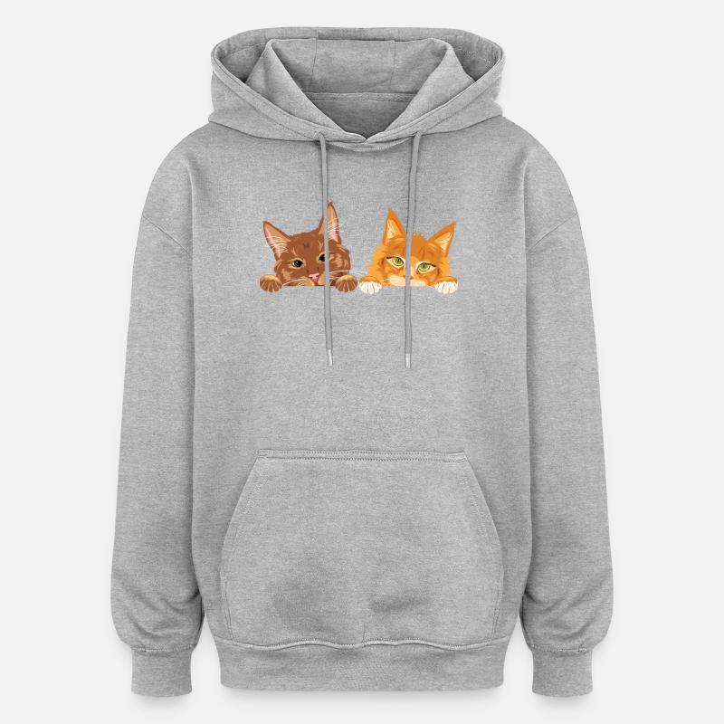 Peeking_cute_two_ginger_cats - Sweat à capuche oversize unisexe - gris chiné