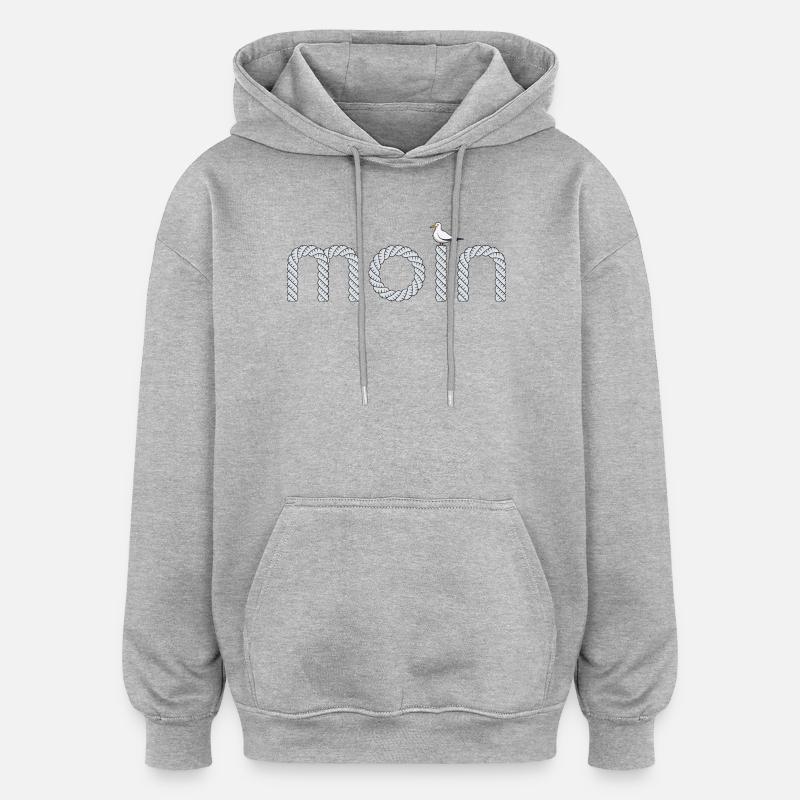 Moin Schriftzug mit kleiner Möwe - Oversized Unisex Hoodie - Grau meliert