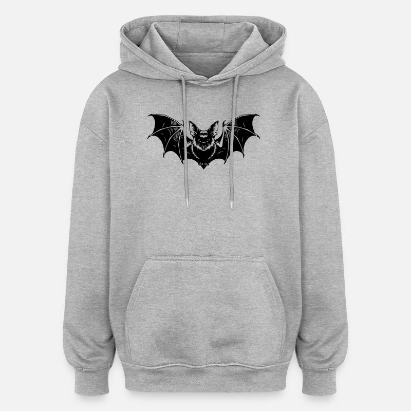 Bat Gothic Illustration - Sweat à capuche oversize unisexe - gris chiné