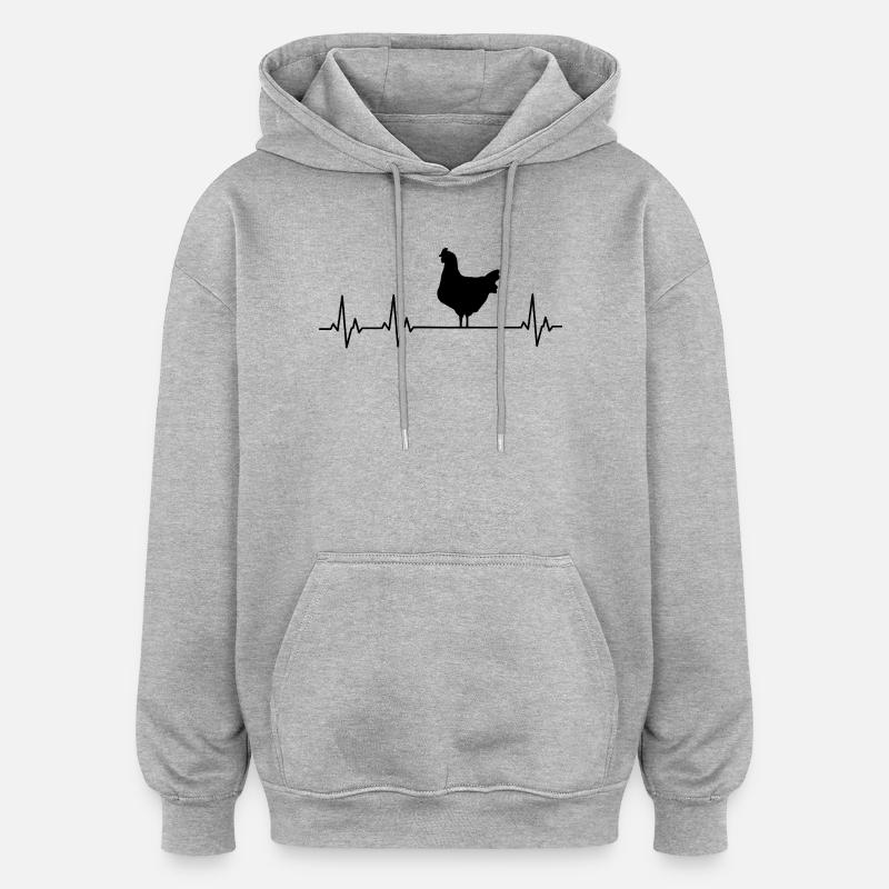 Fans de poulets - - Coq - Poussins - Sweat à capuche oversize unisexe - gris chiné