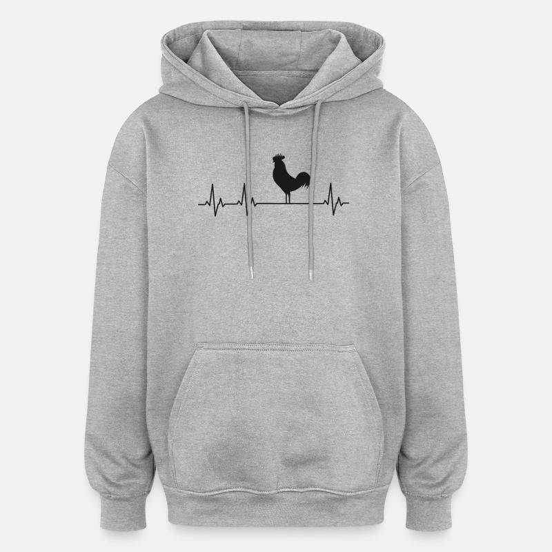 Fans de poulets - - Coq - Poussins - Sweat à capuche oversize unisexe - gris chiné
