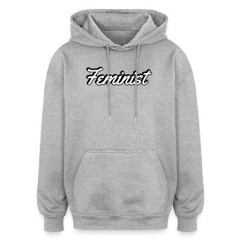 Feministisches Skript auf Bekleidung - Oversized Unisex Hoodie - Grau meliert - Vorne - Noah (186cm)