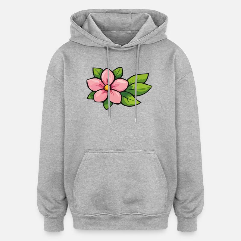 Fleur rose aux feuilles vertes - Sweat à capuche oversize unisexe - gris chiné
