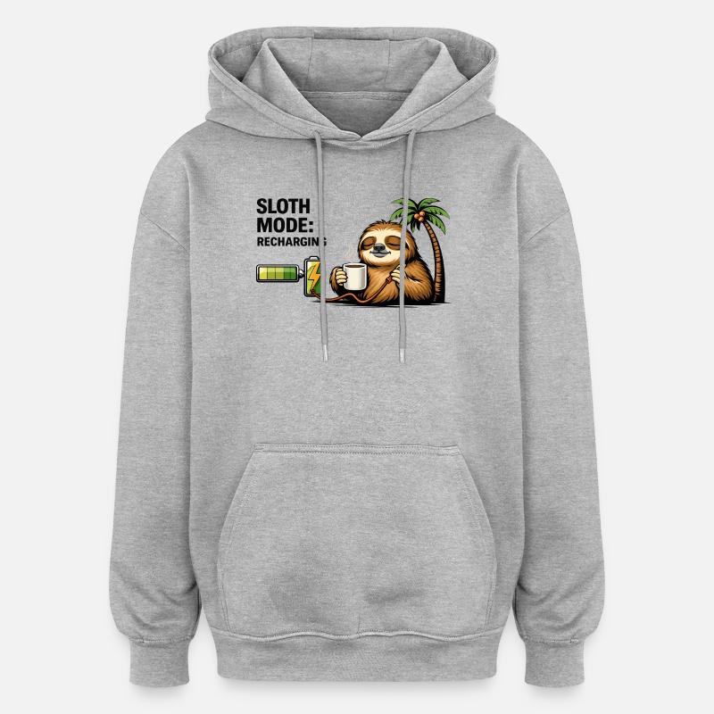 Sloth Mode Recharging Coffee - Oversized Unisex Hoodie - heather grey