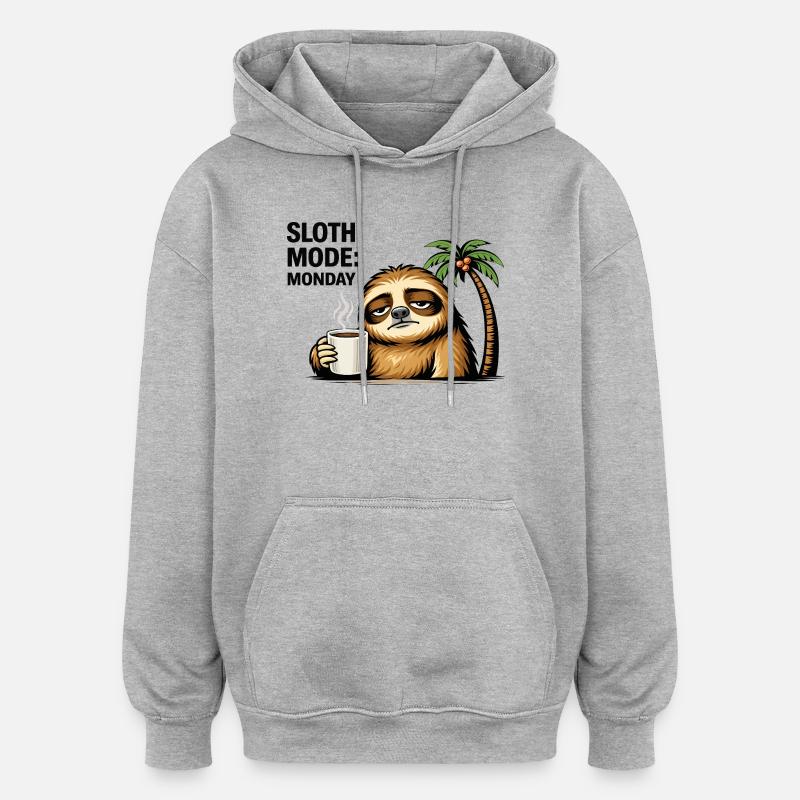 Café du lundi en mode paresseux - Sweat à capuche oversize unisexe - gris chiné