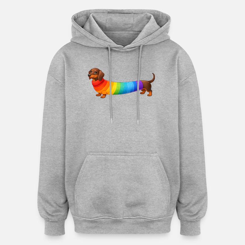 Dackel mit Regenbogen Pullover  - Oversized Unisex Hoodie - Grau meliert