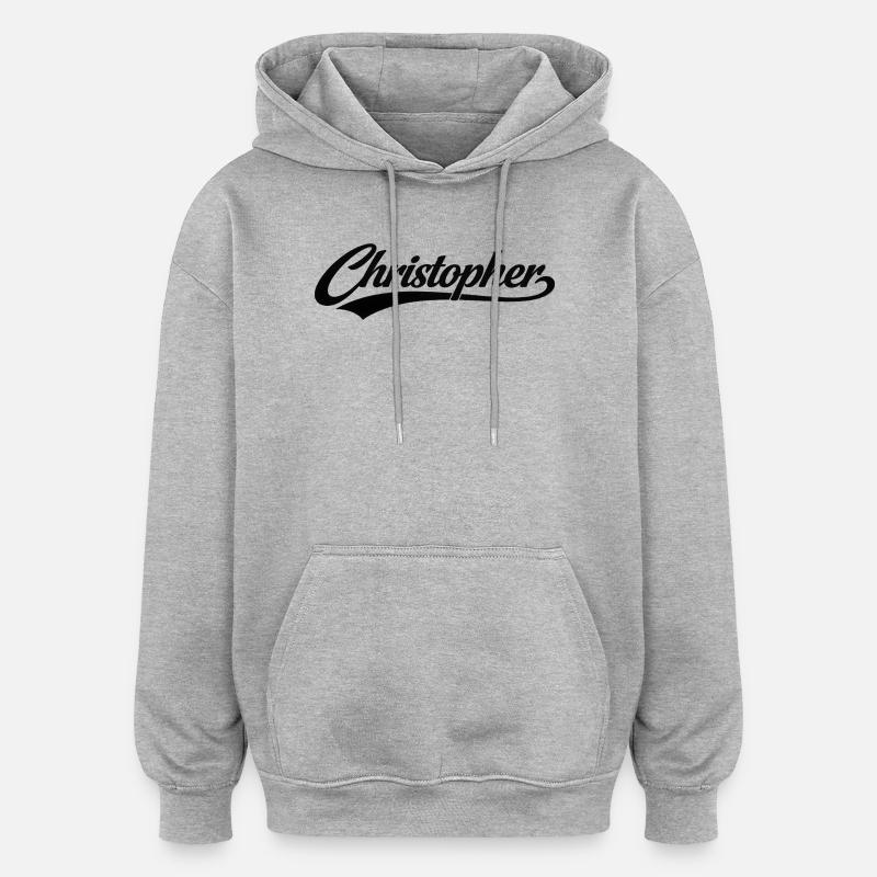 Nom Christopher : premier nom de famille - Sweat à capuche oversize unisexe - gris chiné