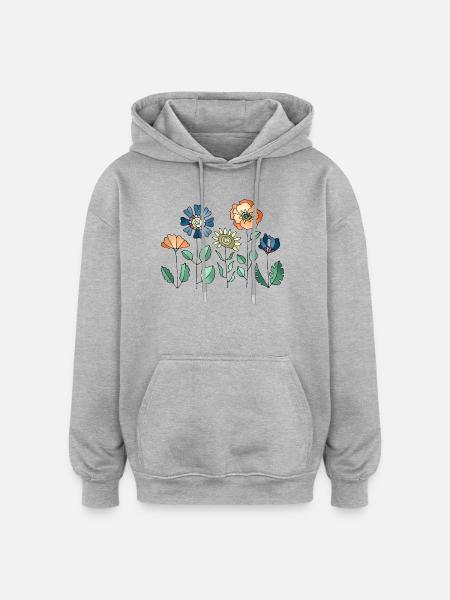 Blumen - Oversized Unisex Hoodie - Grau meliert